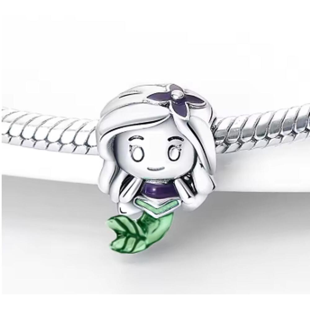 Cute Mermaid Girl Charm – Sterling Silver Bracelet Bead | Spa Day •Ocean Vibes